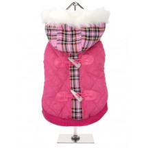 Urban Pup Cappottino Scozzese Fucsia Caldo con Cappuccio Staccabile