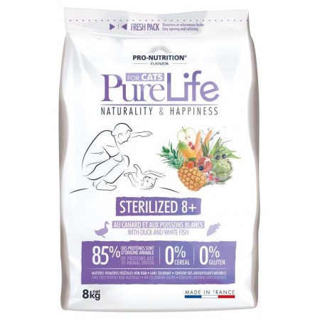 New Flatazor Pure Life Cat Sterilized 8+ Anatra e Pesce Bianco Cereal Free 2Kg