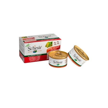 Schesir Cane in Gelatina Multipack 4x85g Filetti di Pollo con Manzo